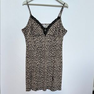 George Cheetah Animal Print Y2K Slip Party Dress Chemise Black Lace & Bows Sz XL